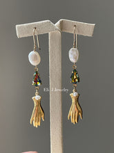Load image into Gallery viewer, Catherine: Vintage Hand Charms, Vtg Rainbow Teardrops, Pearls Earrings