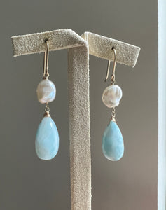 AAA Larimar & Keshi Pearls 14kGF Earrings