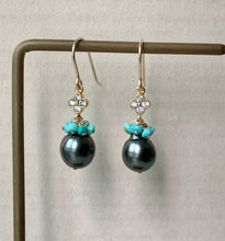 Load image into Gallery viewer, Tahitian Pearls &amp; Turquoise, Zirconia Clover 14kGF