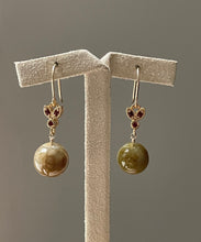 Load image into Gallery viewer, Jade Apples #2: Yellow-Brown/Red Jade, Bee 14kGF Earrings