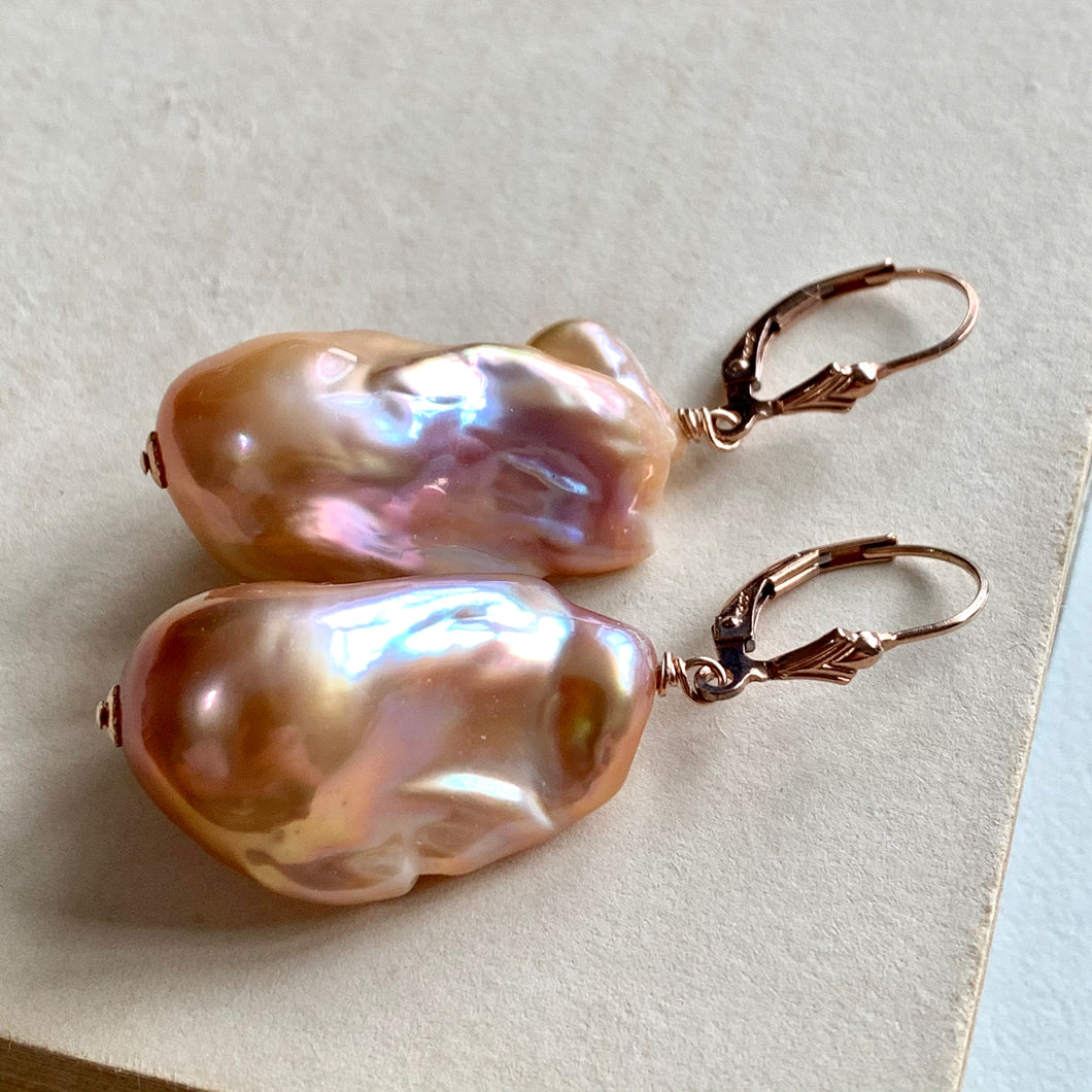 AAA Lavender-Peach Baroque Pearls on 14k Rose GF