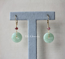 Load image into Gallery viewer, Apple Green Type A Jade Donuts, Tourmaline Leaves 14kGF Earrings