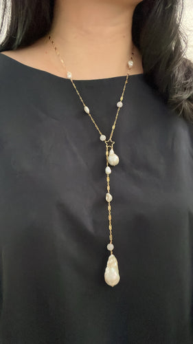 Long Pearl, Icy Jade, Keshi 14kGF Necklace