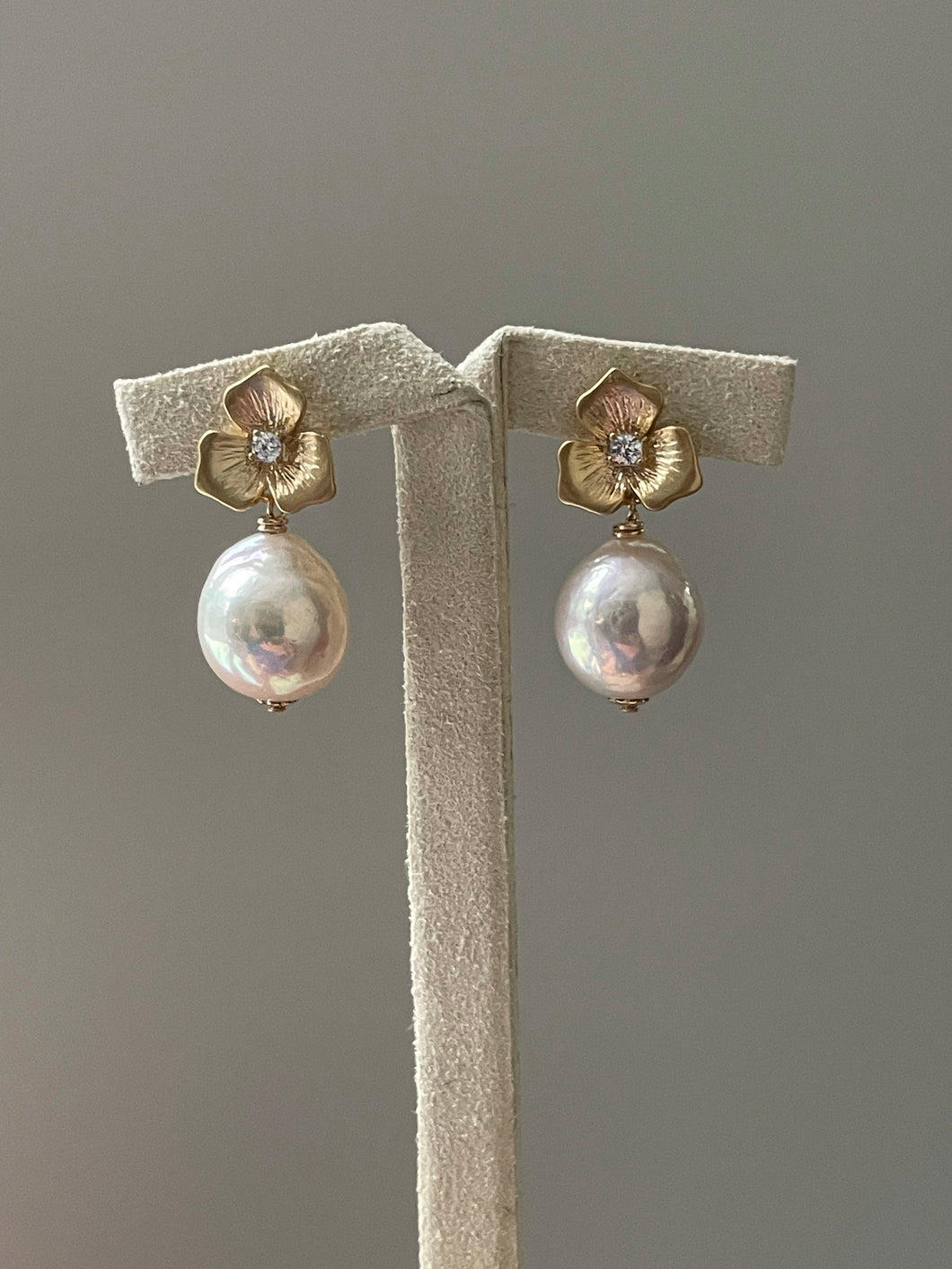 Ivory Rainbow Pearls on 3Petal Floral Studs