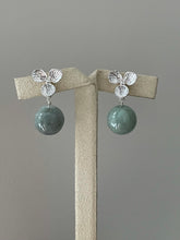 Load image into Gallery viewer, Jade Apples #6: Green Jade &amp; Silver Flower Stud Earrings