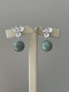 Jade Apples #6: Green Jade & Silver Flower Stud Earrings