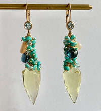 Load image into Gallery viewer, Sunshine- Lemon Quartz, Turquoise 14k Gold Filled Earrings