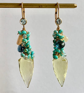 Sunshine- Lemon Quartz, Turquoise 14k Gold Filled Earrings