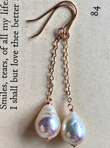White Pearl Drops on 14k Rose Gold Filled