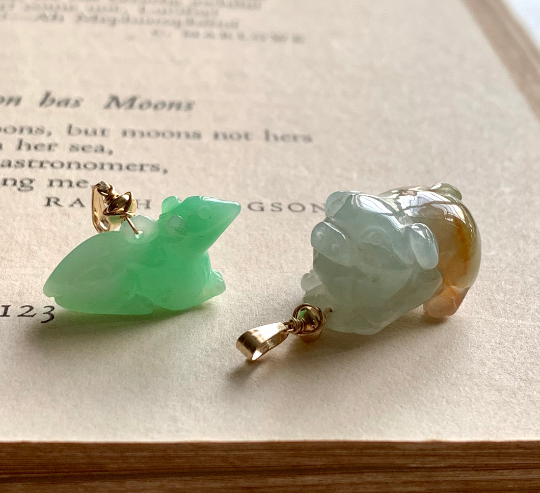 Jade Pendants: Green-Yellow Jade Piggie, Apple Green Mouse