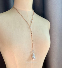 Load image into Gallery viewer, Baroque Pearl &amp; Icy Jade Y-Necklace 14kRGF