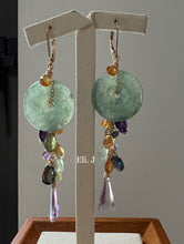 Load image into Gallery viewer, Translucent Large Dark Green Jade Donuts &amp; Gems, Vintage Glass Gems Interchangeable 14kGF Earrings