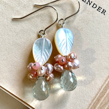 Load image into Gallery viewer, Mother of Pearl, Pink Gems &amp; Green Amethyst Sterling Silver Earrings