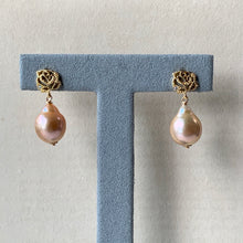 Load image into Gallery viewer, Peach Edison Pearls on Rose Studs 14kGF
