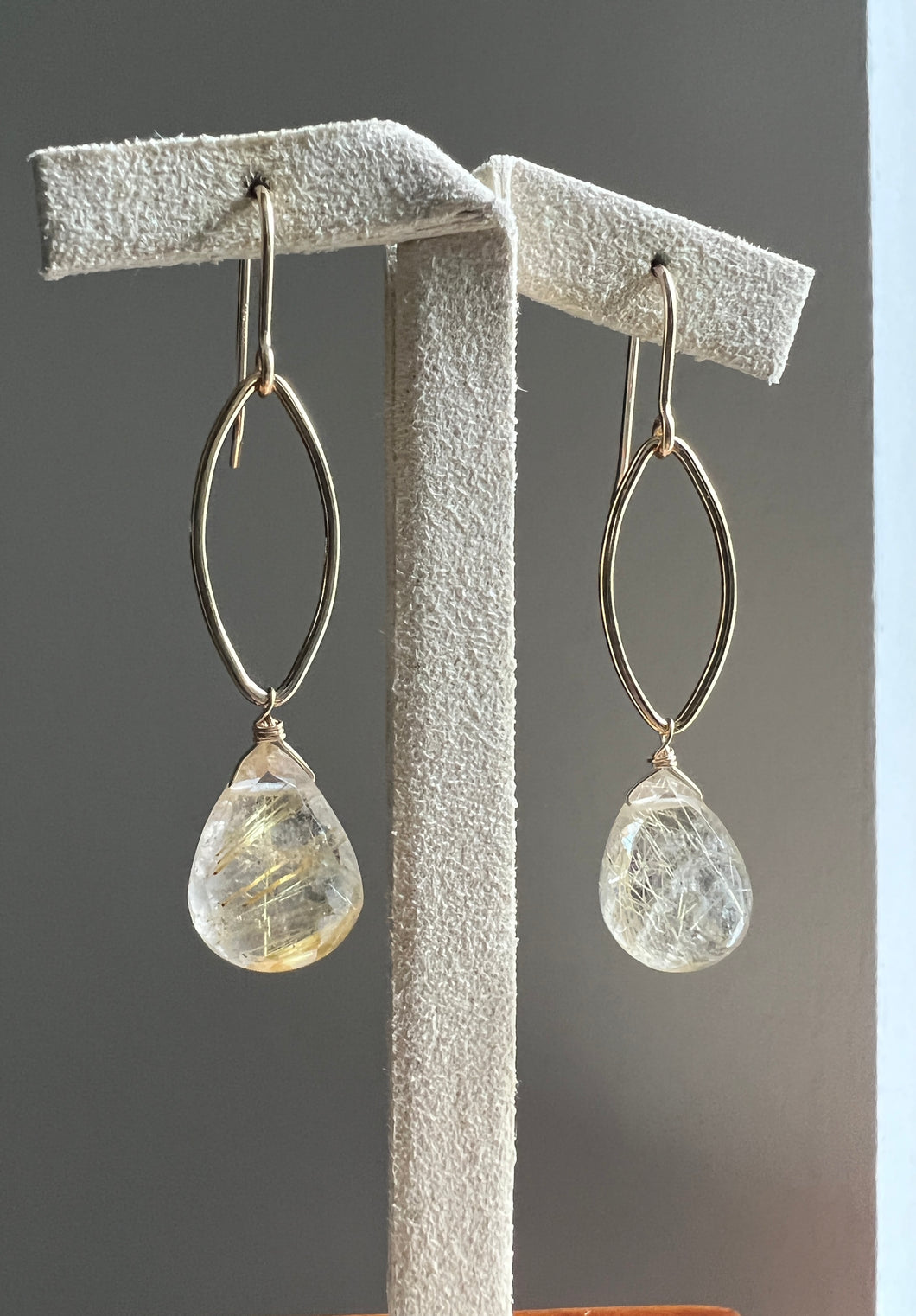 Golden Rutile, 14kGF Marquise Earrings