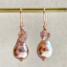 Load image into Gallery viewer, Peach Metallic Lustre Pearls &amp;Watermelon Tourmaline on 14k Rose Gold Filled