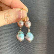 Load image into Gallery viewer, Pink &amp; Silver Double Pearl 14kRGF Earrings
