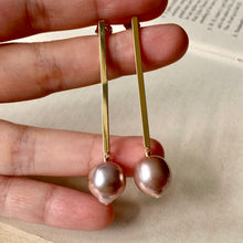 Load image into Gallery viewer, Large AAA Inverted Champagne Pink Edison Pearls on Long Bar Studs
