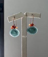 Load image into Gallery viewer, Exclusive Deep Bluish-Green Jade Shells &amp; Fire Opal 14kRGF Earrings
