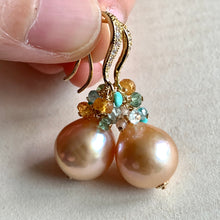 Load image into Gallery viewer, Peach Edison Pearls Orange &amp; Turquoise Earrings