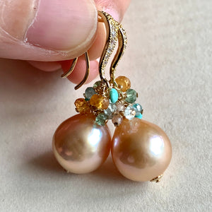 Peach Edison Pearls Orange & Turquoise Earrings