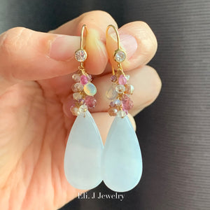 Eli. J Signature: Custom-cut Type A Lavender Jade Teardrops, Sapphire & Gemstones