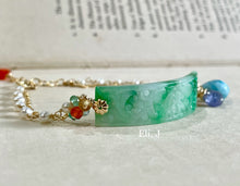 Load image into Gallery viewer, Carved Cranes Kissing Jade Bar Bracelet, Larimar, Tanzanite 14kGF Bracelet