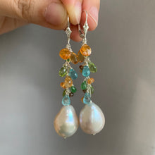 Load image into Gallery viewer, Cream AAA Baroque Pearls, Apatite, Mandarin Garnet, &amp; Gems 925 Earrings