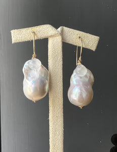 Ivory Baroque Pearls, Rainbow Moonstone 14kGF Earrings
