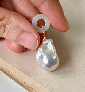 AAA White Baroque Pearl & Jade Pendant
