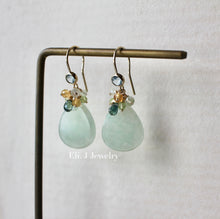 Load image into Gallery viewer, Apple Green Type A Smaller Teardrops, Teal Sapphire, Gemstones 14kGF Earrings