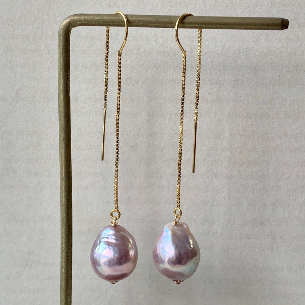Lilac Pink Unicorn Edison Pearls 14kGF Threaders
