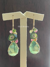 Load image into Gallery viewer, Eva: Vtg Mint Glass Gems, Watermelon Tourmaline, Sapphire Earrings