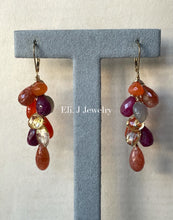 Load image into Gallery viewer, Autumn 2: Ruby, Sunstone, Carnelian, 14kGF Earrings