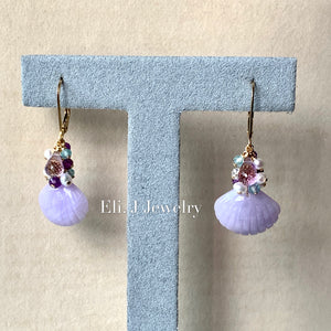 Eli. J Exclusive: Lavender Type A Jade Shells, Lilac Amethyst & Gemstones 14kGF Earrings