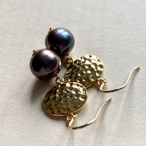 Peacock Pearls on Hammered Ovals