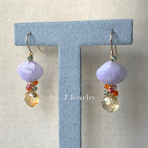 Eli. J Exclusive: Lavender Type A Jade, Citrine, Gems 14kGF Earrings