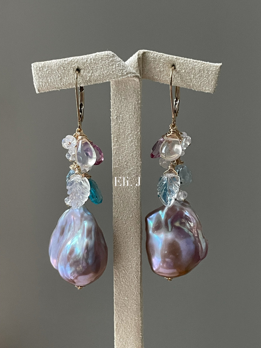 Purple Rainbow Baroque Pearls Pink Topaz Opal Apatite 14kGF