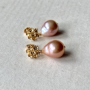 Peach Edison Pearl Drops on Bouquet of Flowers Studs