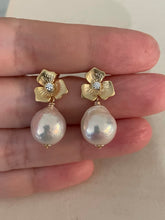 Load image into Gallery viewer, Ivory Rainbow Pearls on 3Petal Floral Studs