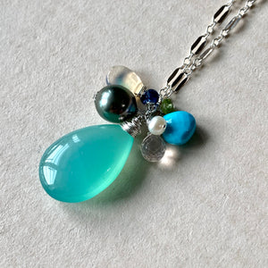 AAA Tahitian Pearl & Ocean-Inspired Gems 925 Sterling Silver Necklace