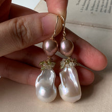 Load image into Gallery viewer, AAA Ivory Baroque Pearls, Pink-Champagne Edison Pearls &amp; Green Gemstones