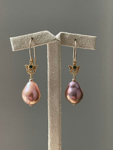 Mauve Peach Rainbow Edison Pearls Tulip 14kGF Earrings