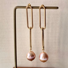 Load image into Gallery viewer, Peach AAA Edison Pearls Long Statement Link Earrings