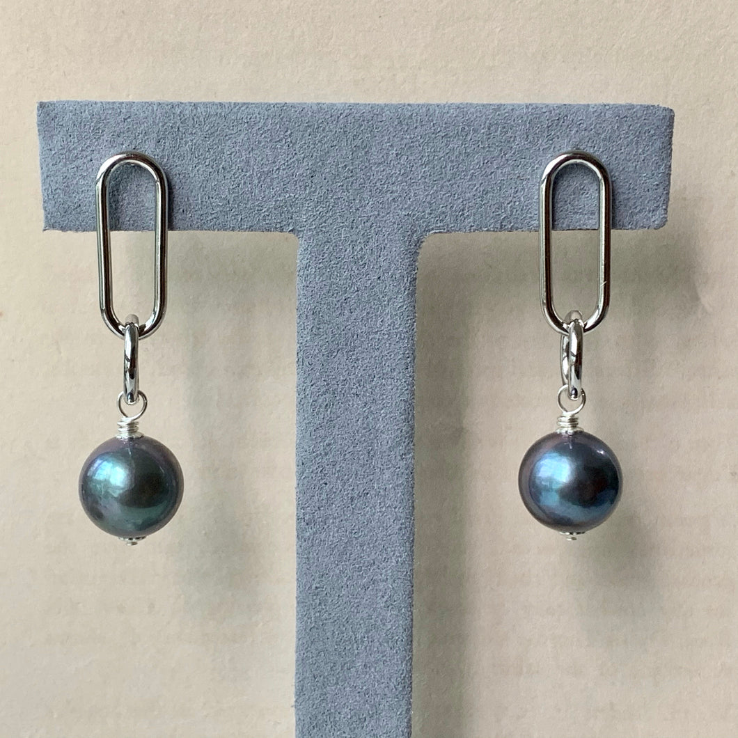 Peacock Pearls on Rhodium Plated Links