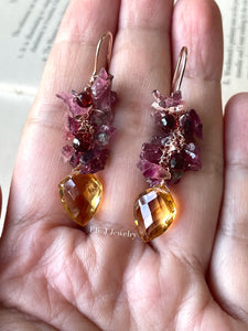 Autumn 1: Tourmaline, Citrine, Garnet 14kRGF Earrings