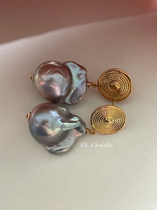 Silver Baroque Pearls & Round Gold Plated Studs