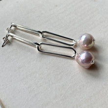 Load image into Gallery viewer, Lilac Edison Pearls on Silver Statement Link Earrings