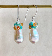 Load image into Gallery viewer, White Pearls, Turquoise, Orange Garnet, Apatite on 925 Silver