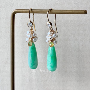 Custom-Cut Mint Green Type A Jadeite Drops & Pearls 14kGF